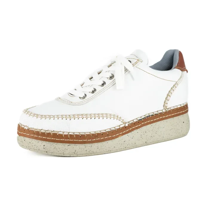 Accra : Ladies Leather Platform Espadrille Sneaker in White - Image 2
