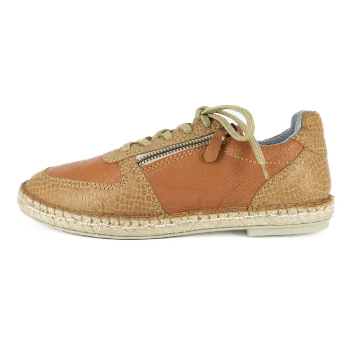 Amara : Ladies Leather Espadrille Sneaker in Oak & Walnut - Image 3