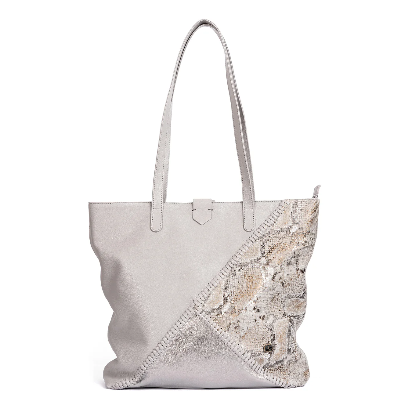 Awonke : Ladies Leather Shopper Handbag in Quarry Cayak, Tallio Grid & Opal Rockafella - Image 3