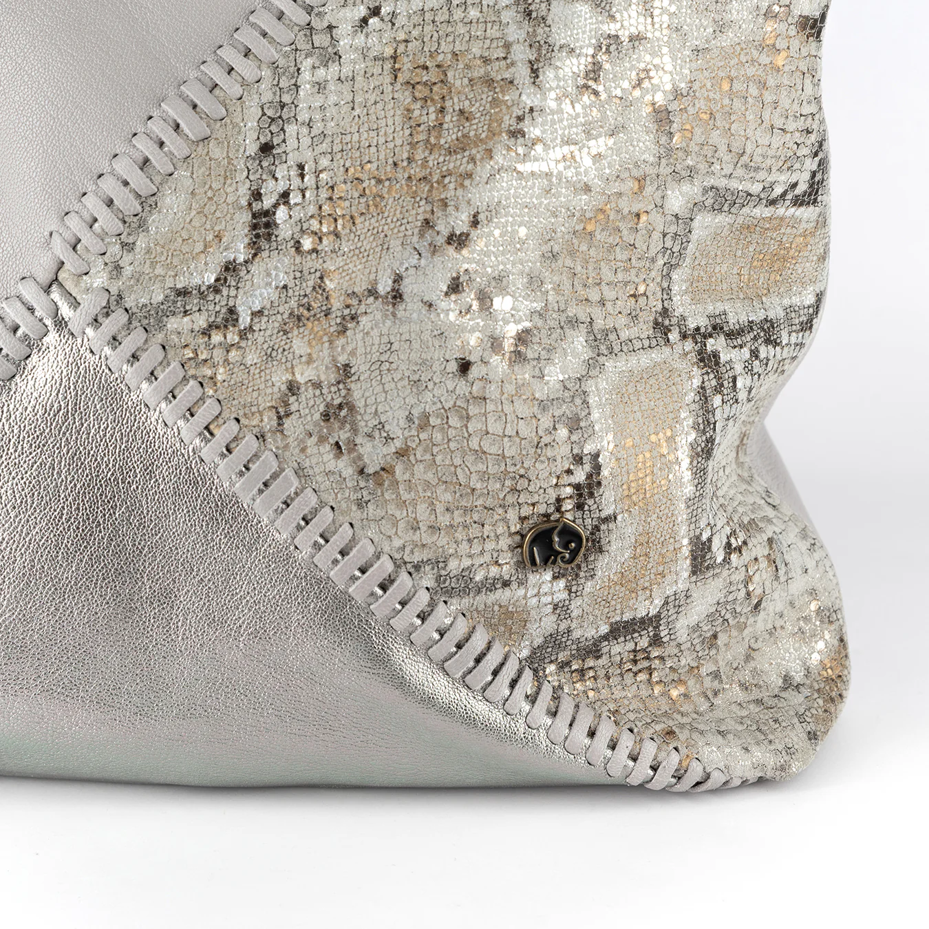 Awonke : Ladies Leather Shopper Handbag in Quarry Cayak, Tallio Grid & Opal Rockafella - Image 7