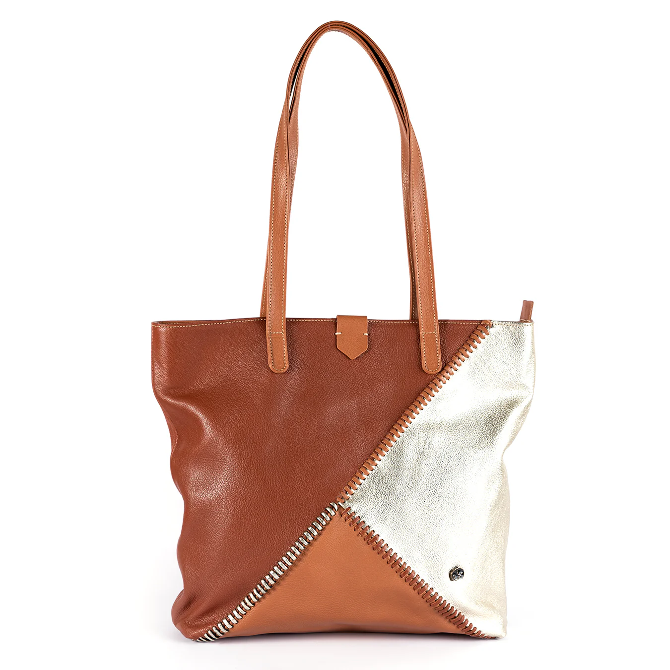 Awonke : Ladies Leather Shopper Handbag in Suede & Oak Cayak and Platino Metal Grain - Image 3