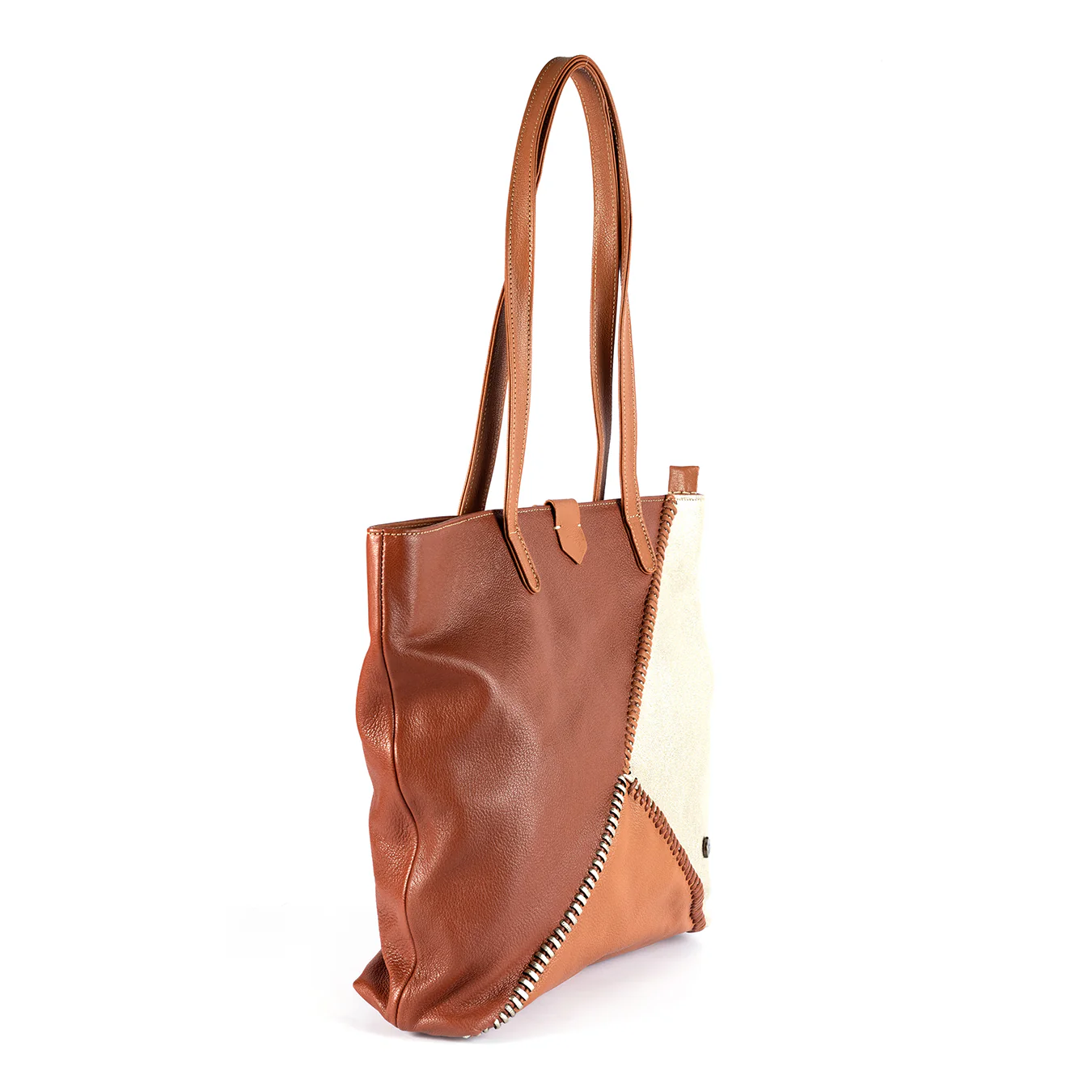 Awonke : Ladies Leather Shopper Handbag in Suede & Oak Cayak and Platino Metal Grain - Image 4