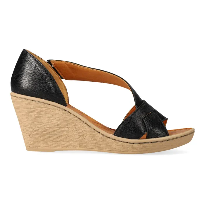 Bhemya : Ladies High-Heeled Leather Sandal in Black - Image 3