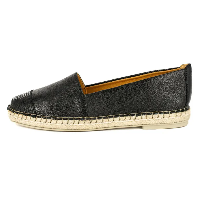 Consisela : Ladies Leather Espadrille Shoe in Black & Black Coco Lux - Image 3