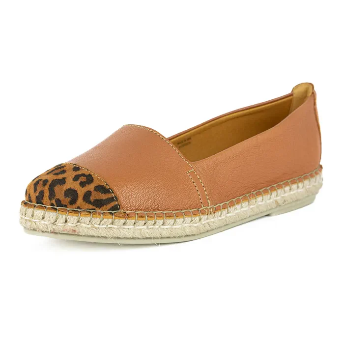 Consisela : Ladies Leather Espadrille Shoe in Oak & Spotted Lisoto - Image 2