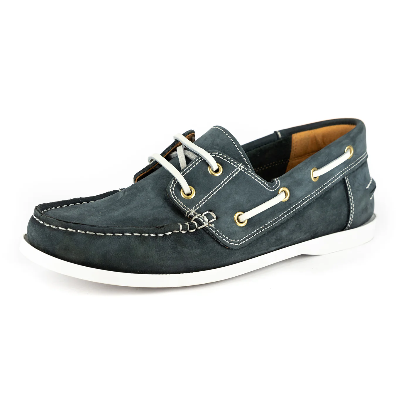 Exwaya : Mens Leather Boat Shoe in Marine Nubuck - Image 3