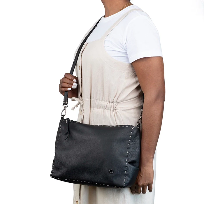 Gabi : Ladies Leather Crossbody Handbag in Black Natan - Image 2