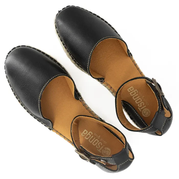 Gisenyi : Ladies Leather Espadrille Shoe in Black Natan - Image 4