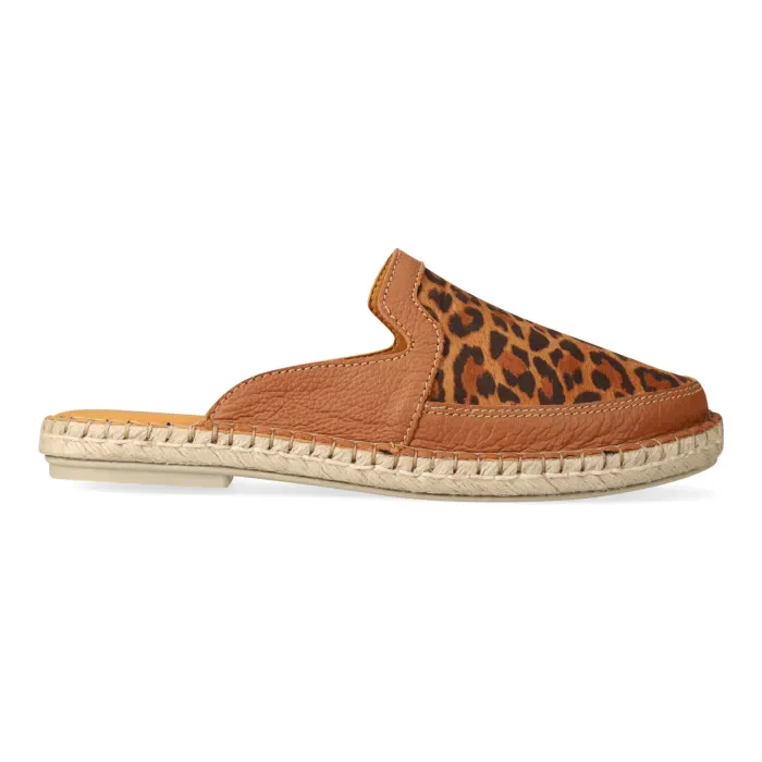 Halamuza : Ladies Leather Espadrille Mule in Oak & Spotted Lisoto - Image 3