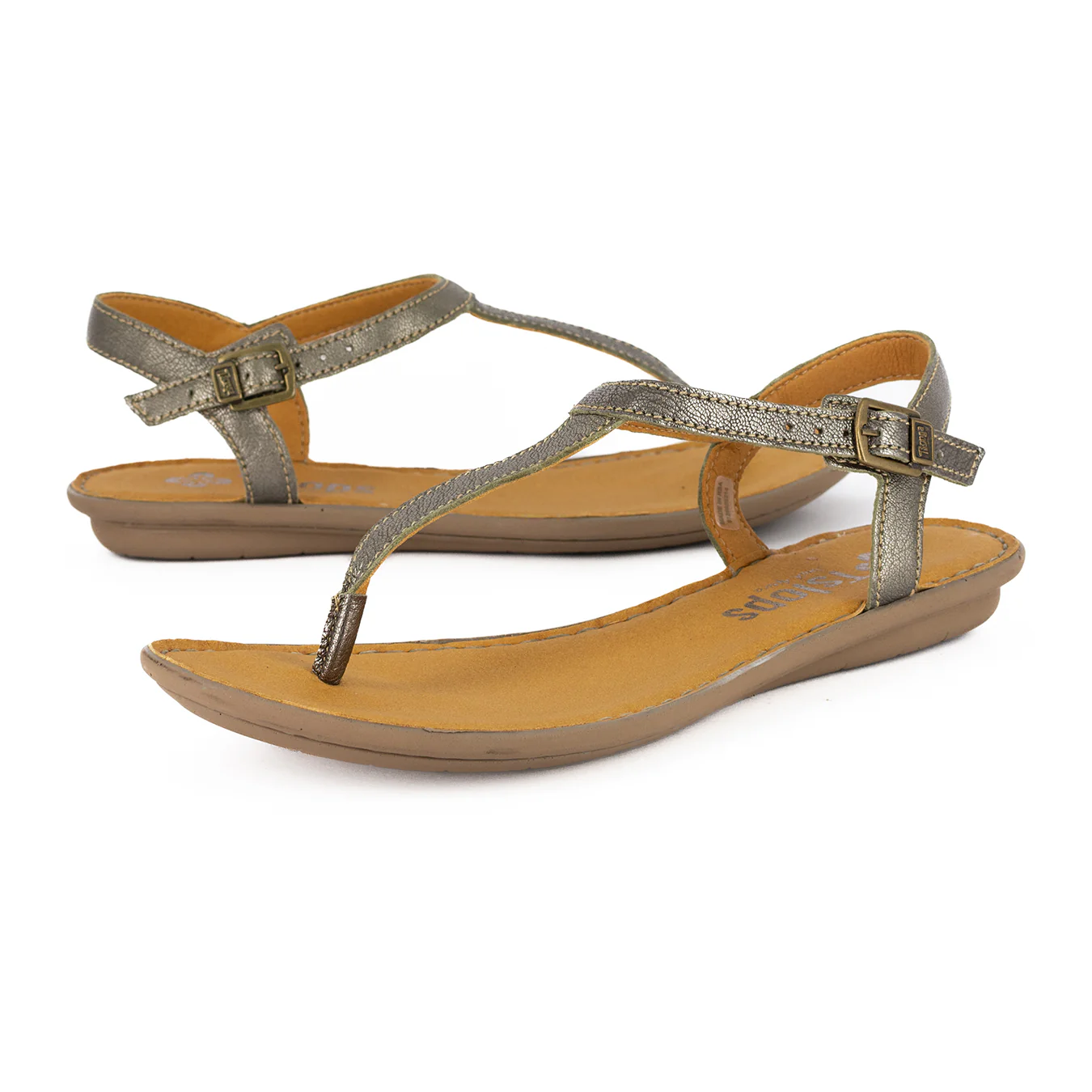 Khuthaza : Ladies Leather Tslops Sandal in Anthracite Metallic - Image 4