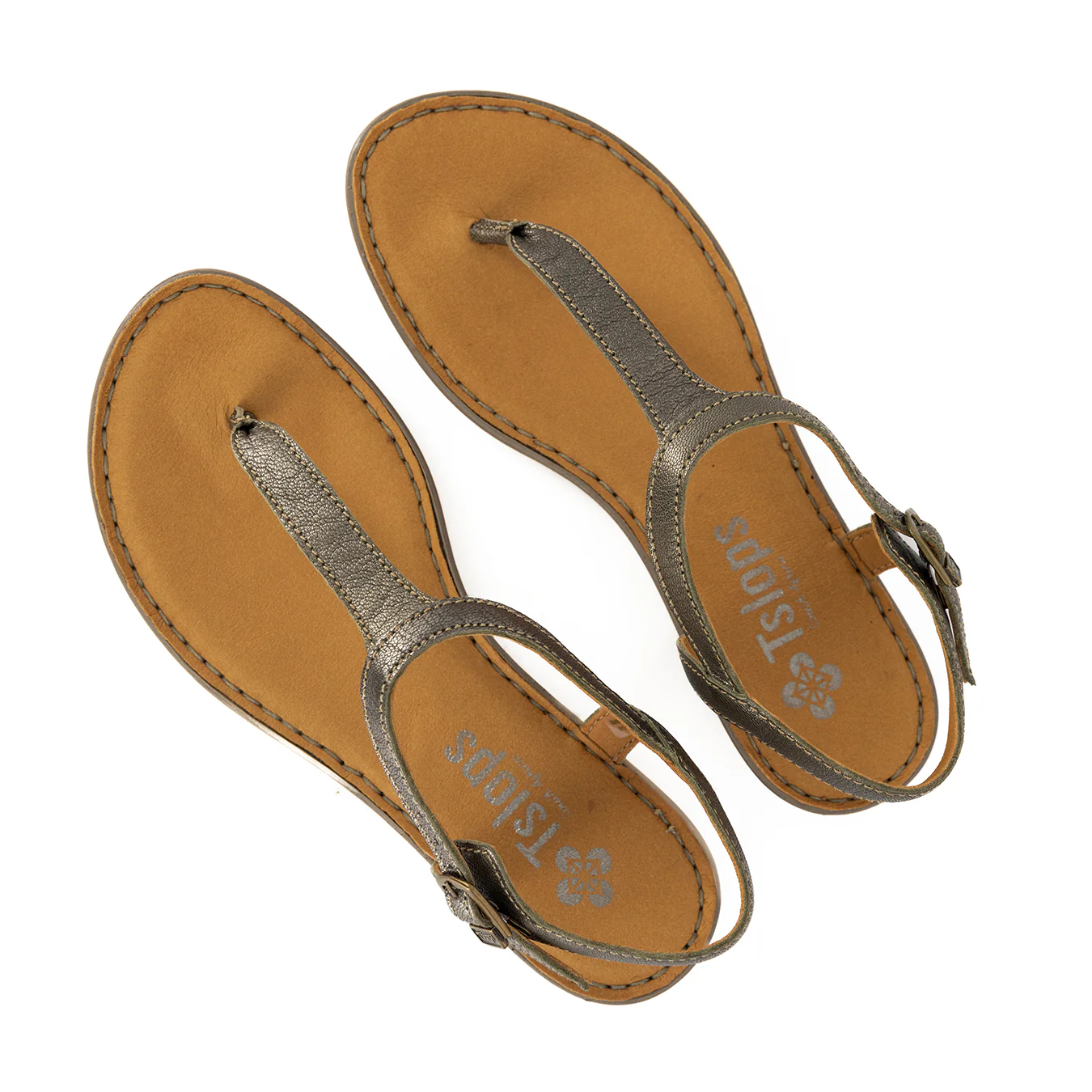 Khuthaza : Ladies Leather Tslops Sandal in Anthracite Metallic - Image 5