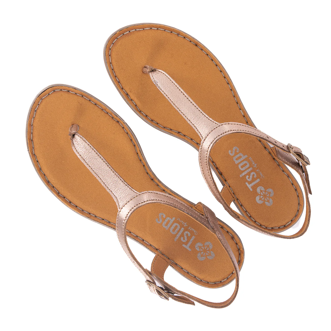 Khuthaza : Ladies Leather Tslops Sandal in Rose Gold Metallic - Image 5