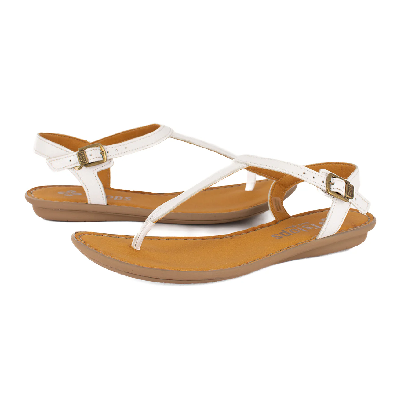 Khuthaza : Ladies Leather Tslops Sandal in White Cayak - Image 2