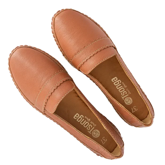 Klasik : Ladies Leather Espadrille Shoe in Oak - Image 4