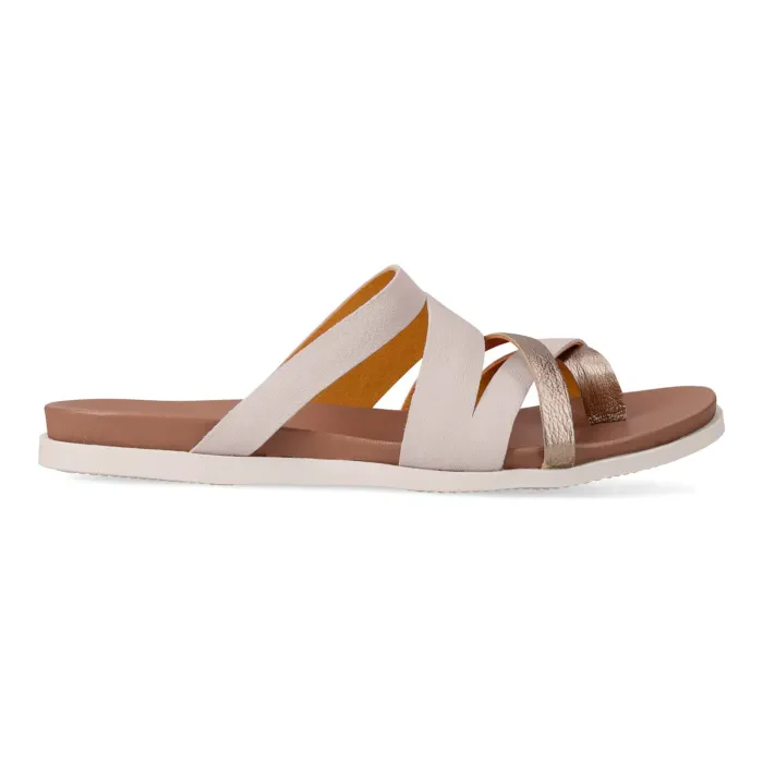 Kunqambeli : Ladies Leather Sandal in Cream & Sabbia - Image 3