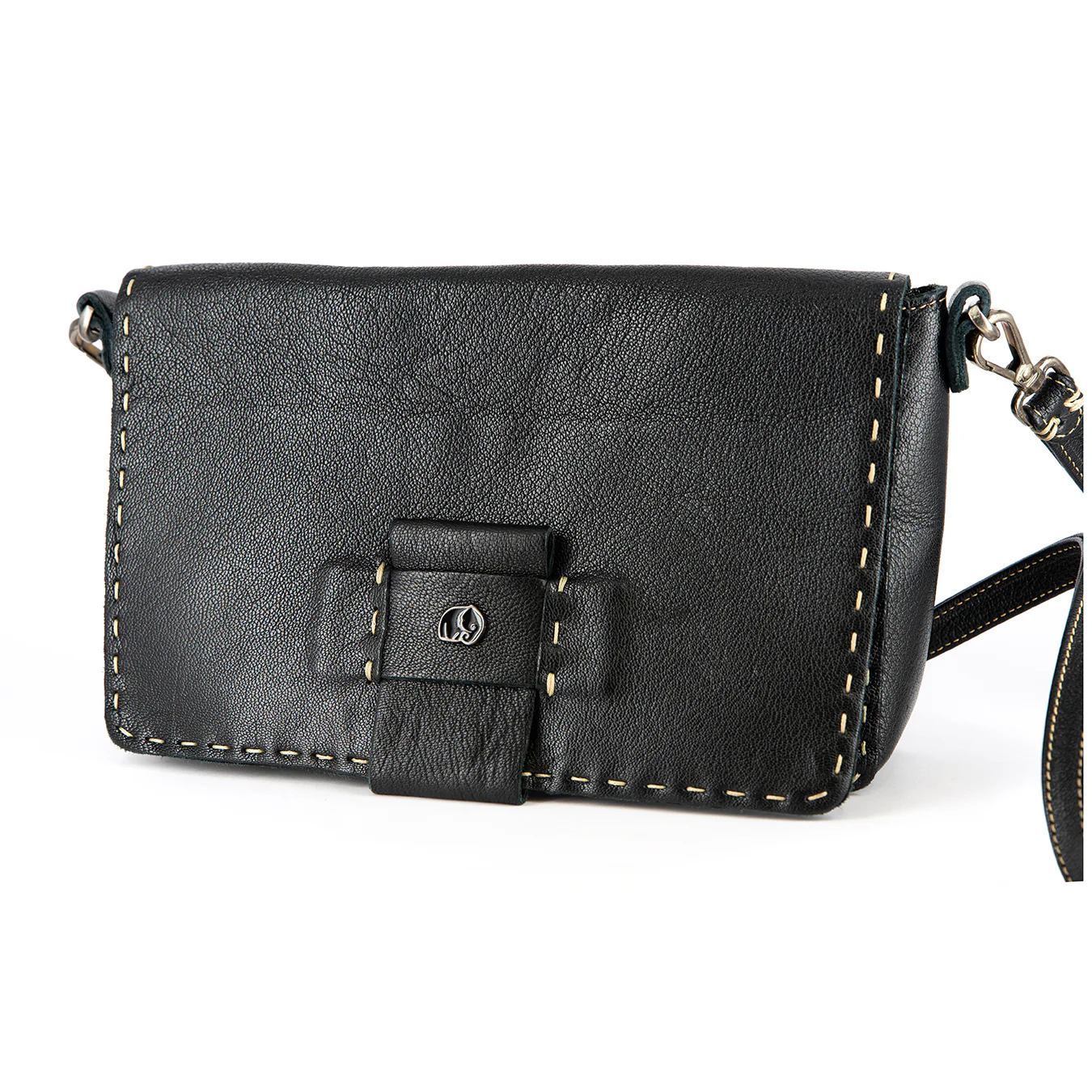 Liana : Ladies Leather Crossbody Handbag in Black Cayak - Image 4