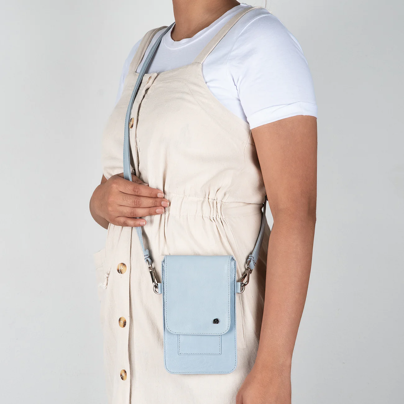 Lupita : Ladies Leather Crossbody Purse in Sky Blue Kabore - Image 7