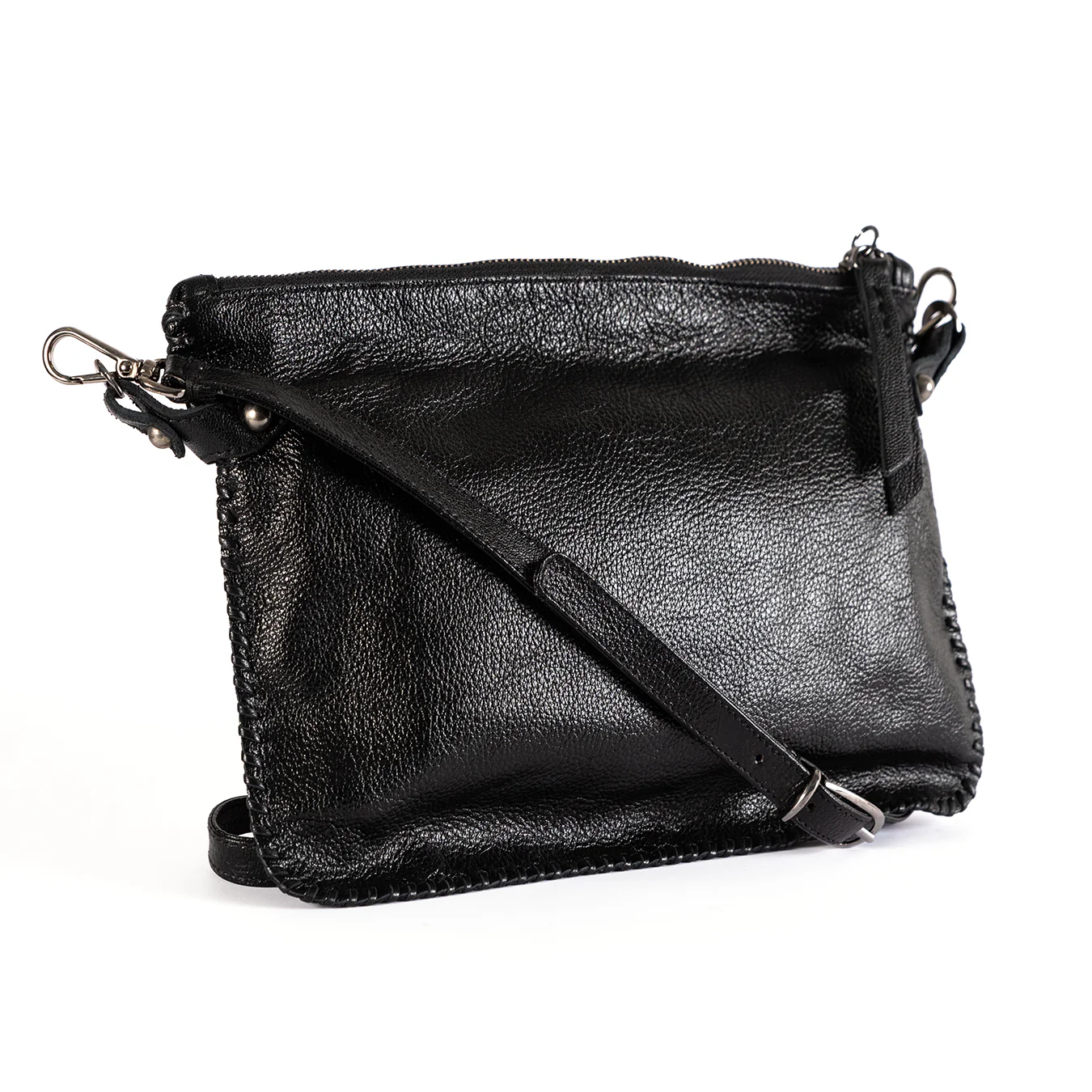 Maduva : Ladies Leather Crossbody Handbag in Spotted print & Black - Image 4