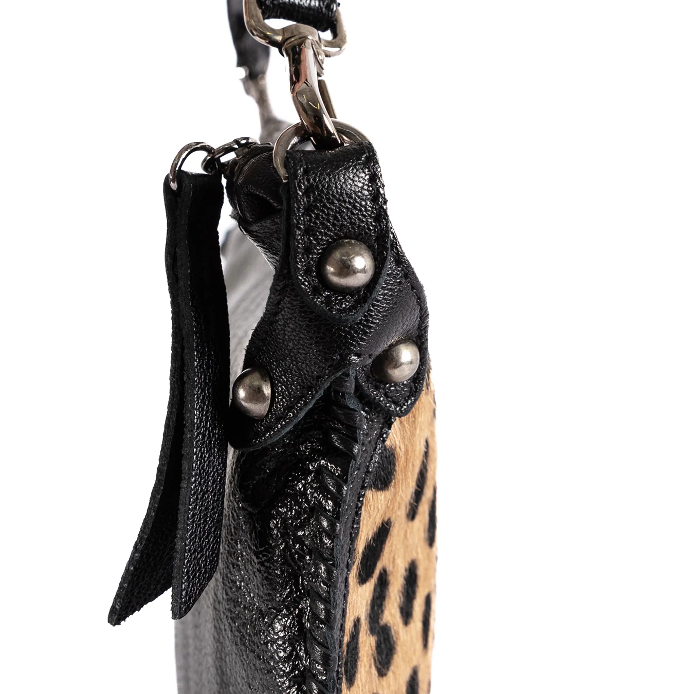 Maduva : Ladies Leather Crossbody Handbag in Spotted print & Black - Image 6