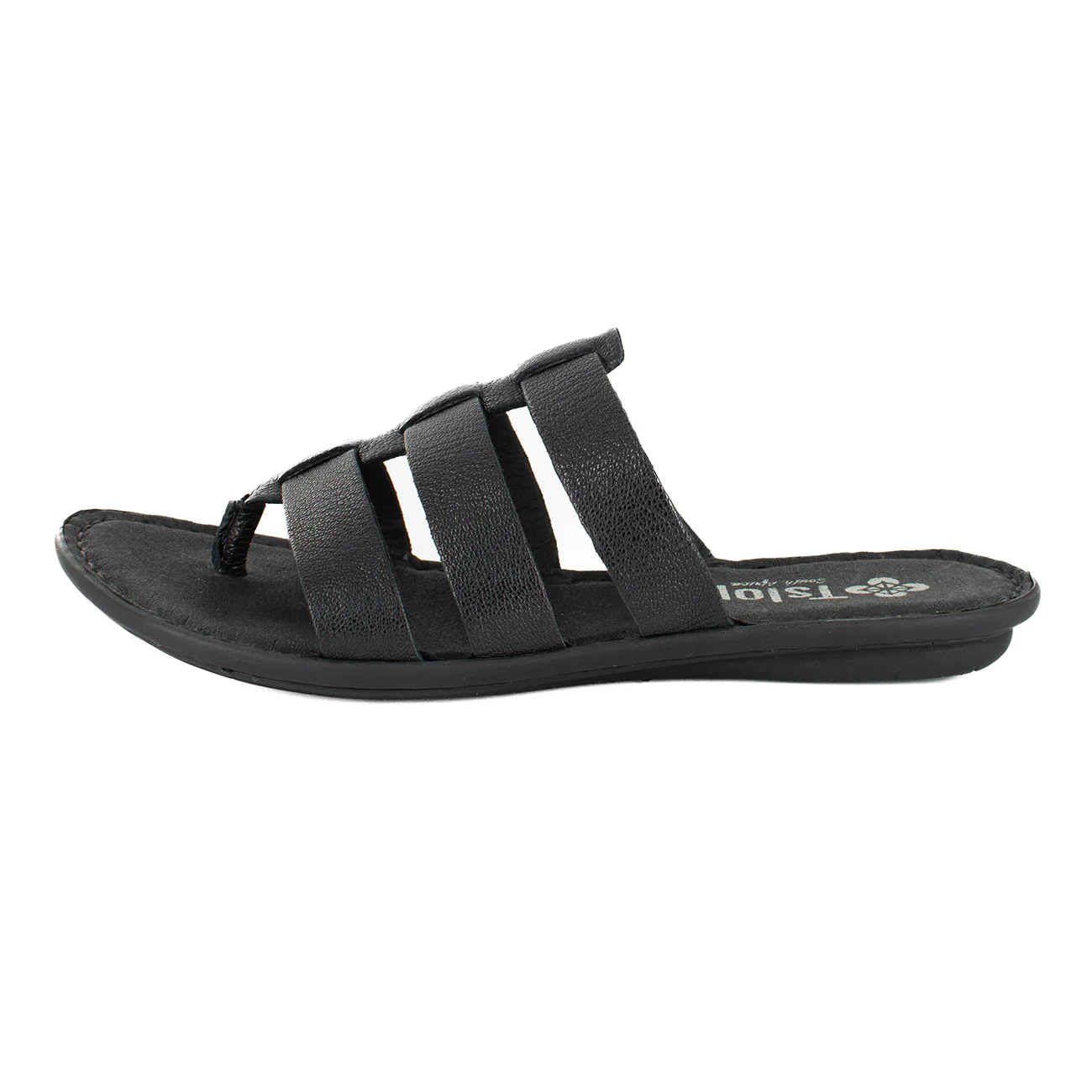 Maroua : Ladies Leather Tslops Sandal in Black Cayak - Image 4