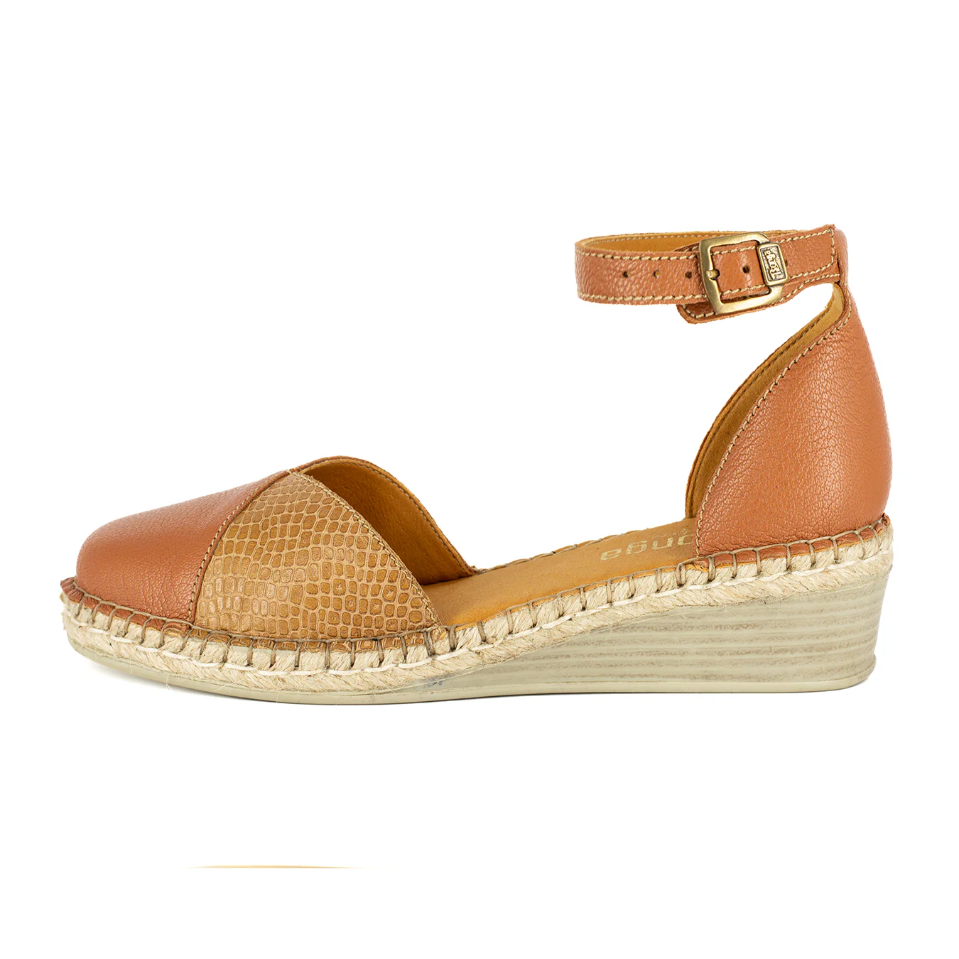 Mirembe : Ladies Leather Wedge Espadrille in Oak & Walnut Coco - Image 3