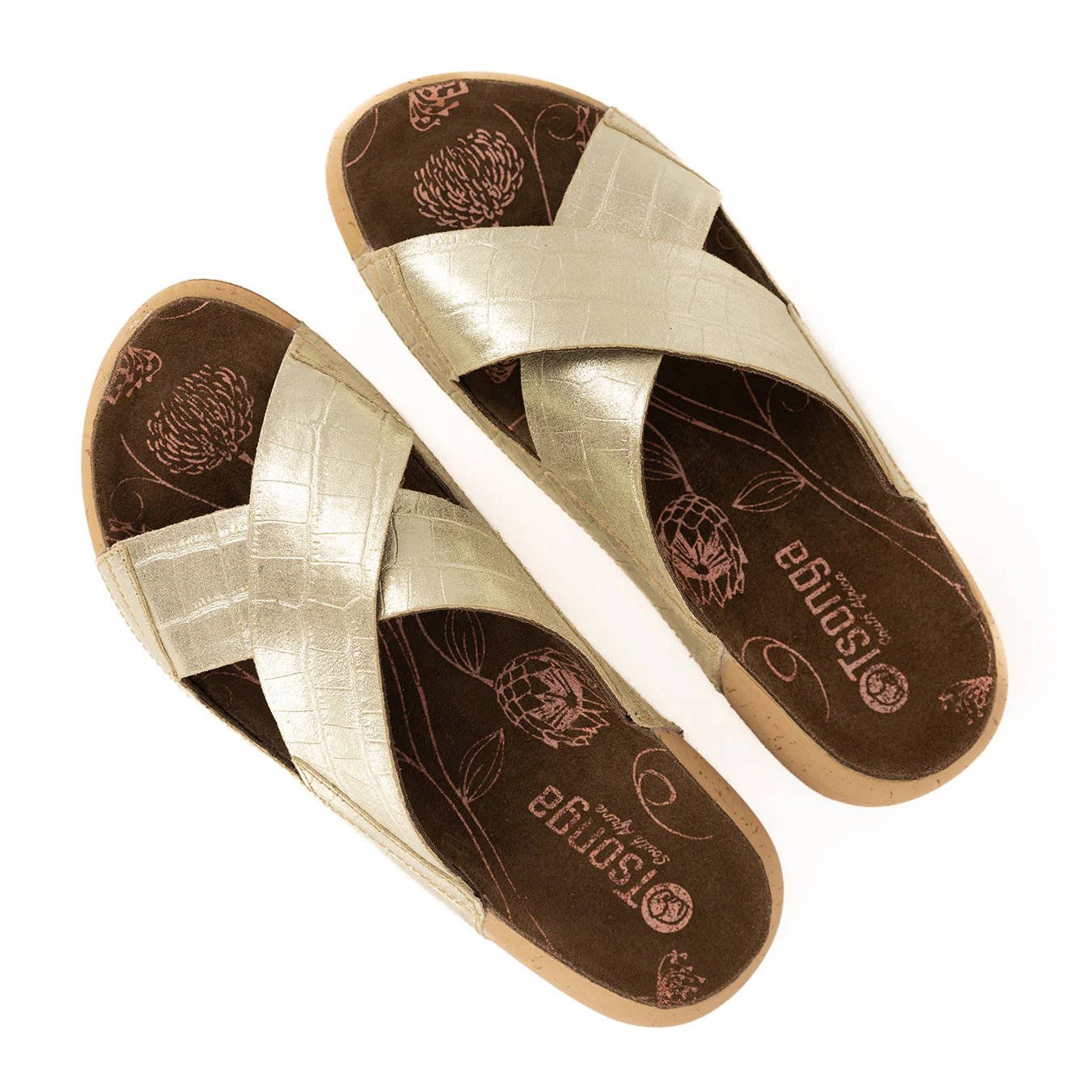 Monifa : Ladies Leather Sandal in Gold - Image 5