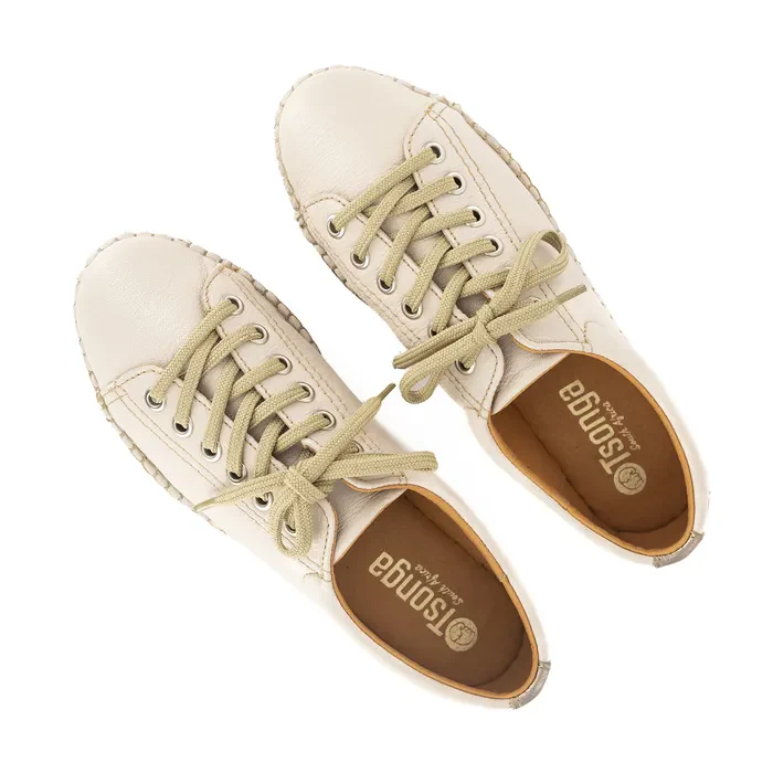 Naledi : Ladies Leather Sneaker in Cream - Image 4
