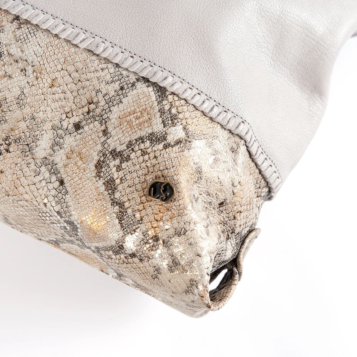 Omari : Ladies Leather Shopper Handbag in Quarry Cayak & Opal Rockafella - Image 6