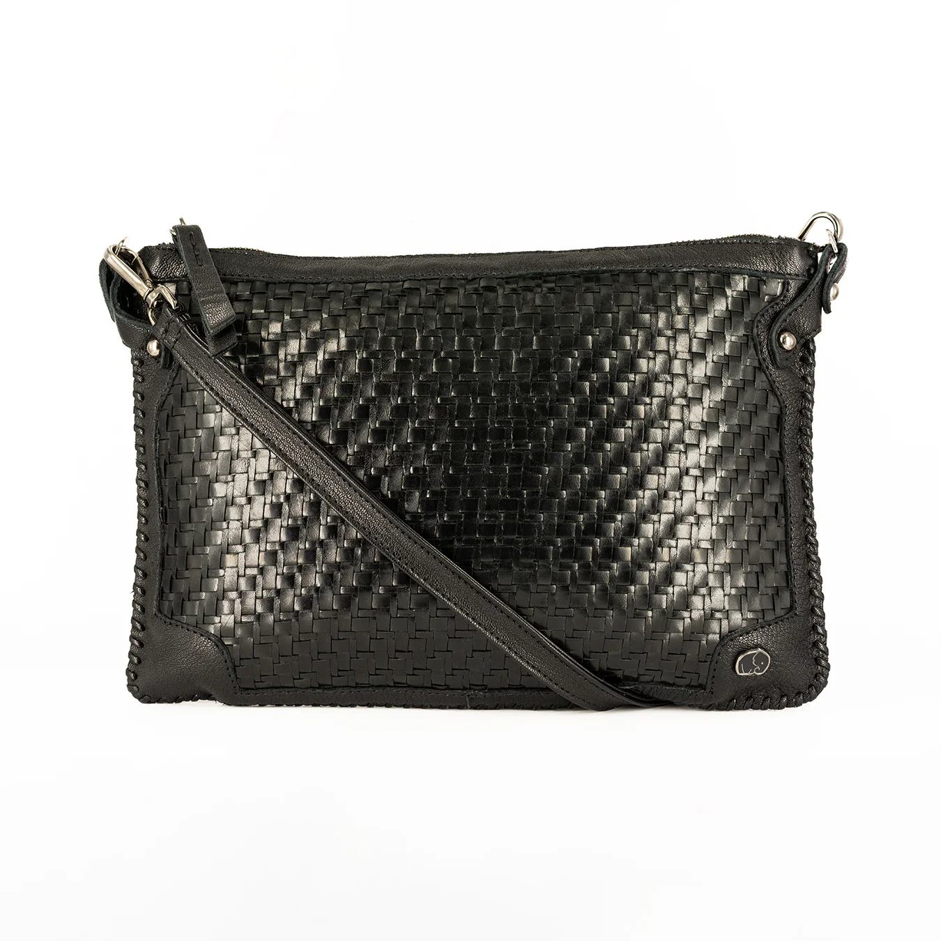 Onalo : Ladies Leather Crossbody Handbag in Black Seneca and Black Cayak - Image 2