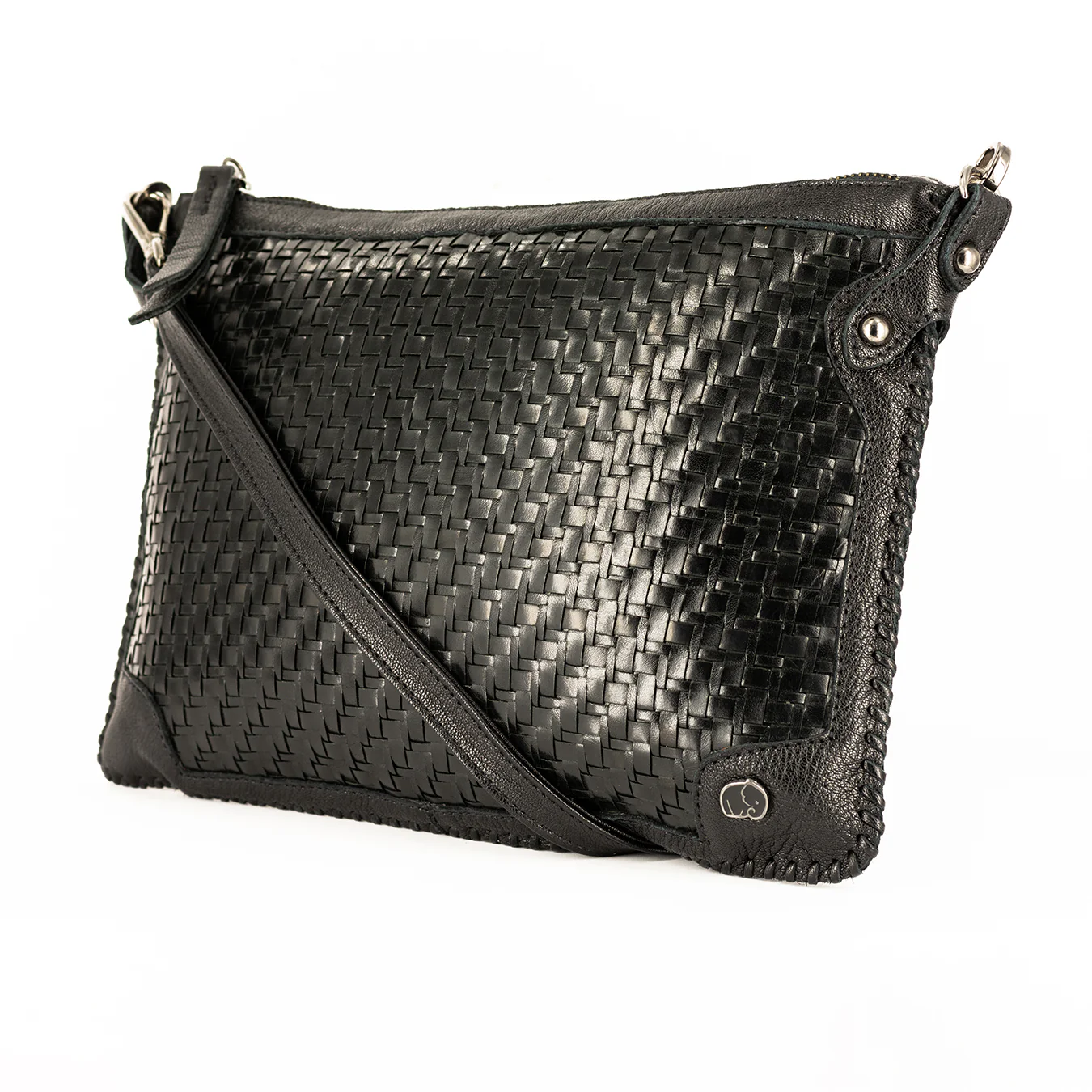 Onalo : Ladies Leather Crossbody Handbag in Black Seneca and Black Cayak - Image 3