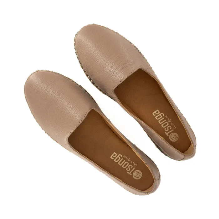 Pongola : Ladies Leather Espadrille Shoe in Timber and Sabbia - Image 4