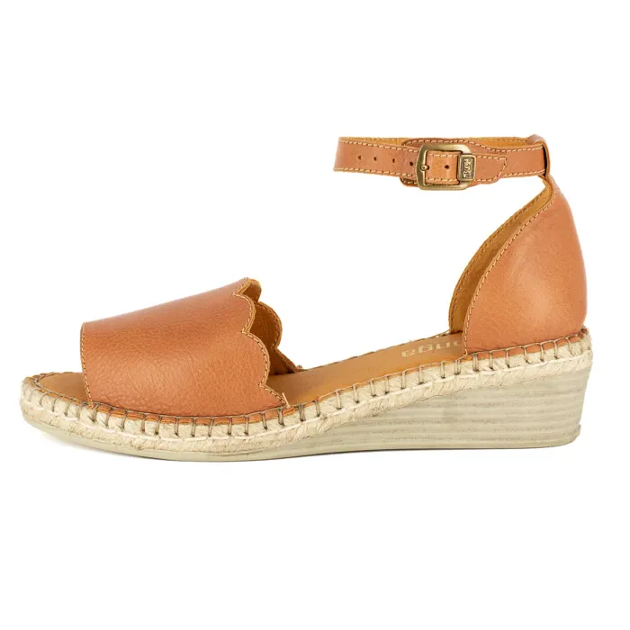 Pulika : Ladies Leather Wedge Espadrille in Tan - Image 3