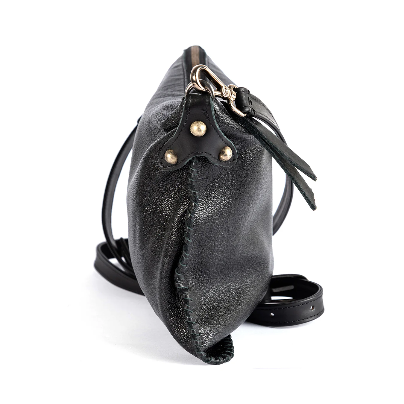 Rantu : Ladies Leather Crossbody Handbag in Black Cayak - Image 4