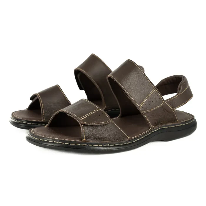Seyili : Mens Leather Sandals in Choc Natan - Image 2