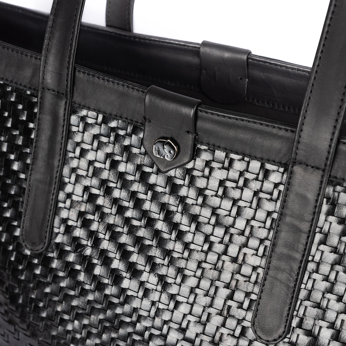 Simkhethi : Ladies Woven Leather Shopper Handbag in Black Seneca & Relaxa - Image 7