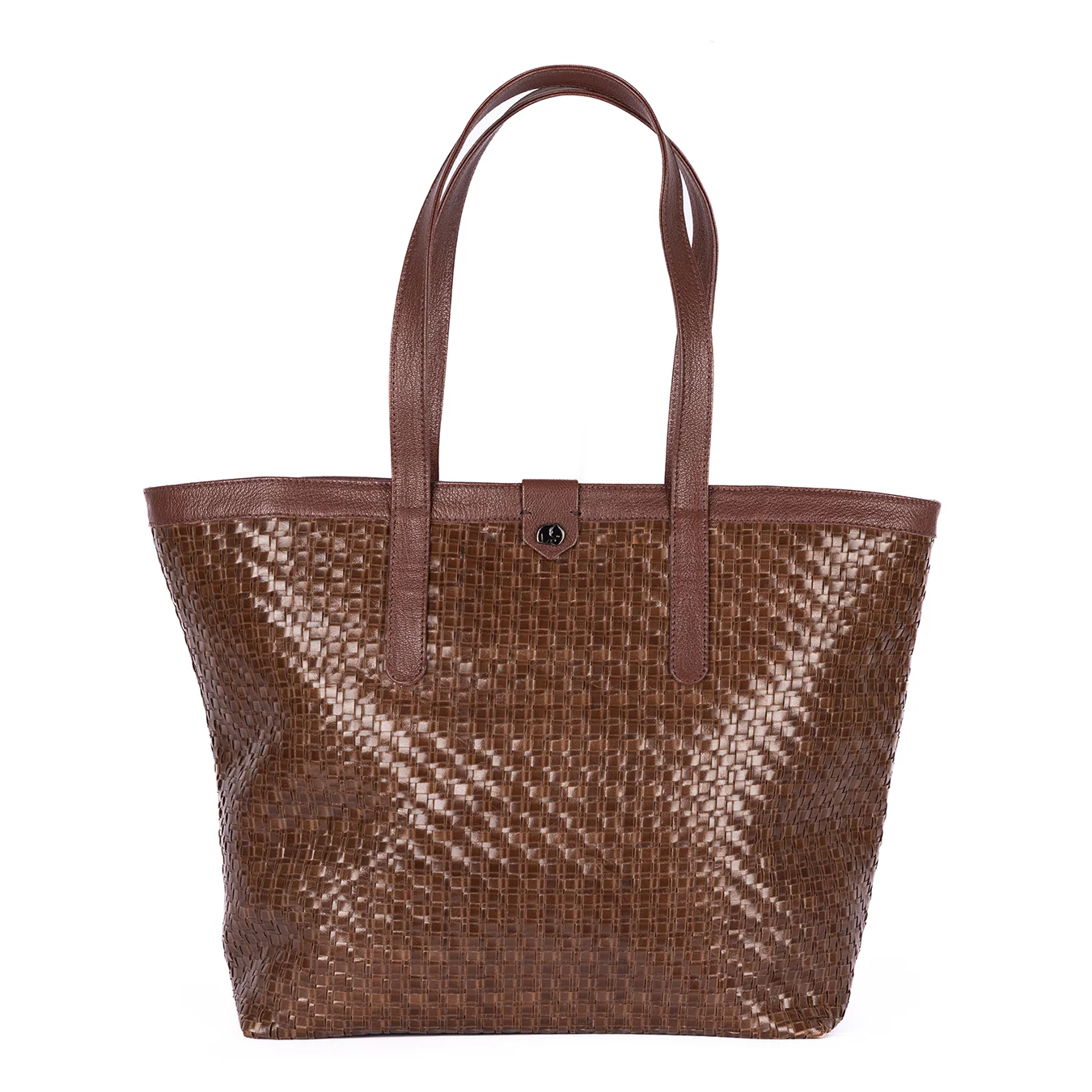 Simkhethi : Ladies Woven Leather Shopper Handbag in Choc Seneca & Cafe Cayak - Image 4