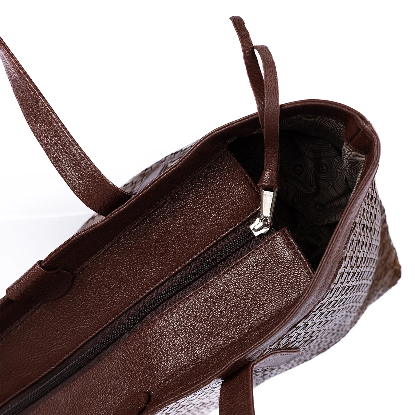 Simkhethi : Ladies Woven Leather Shopper Handbag in Choc Seneca & Cafe Cayak - Image 9