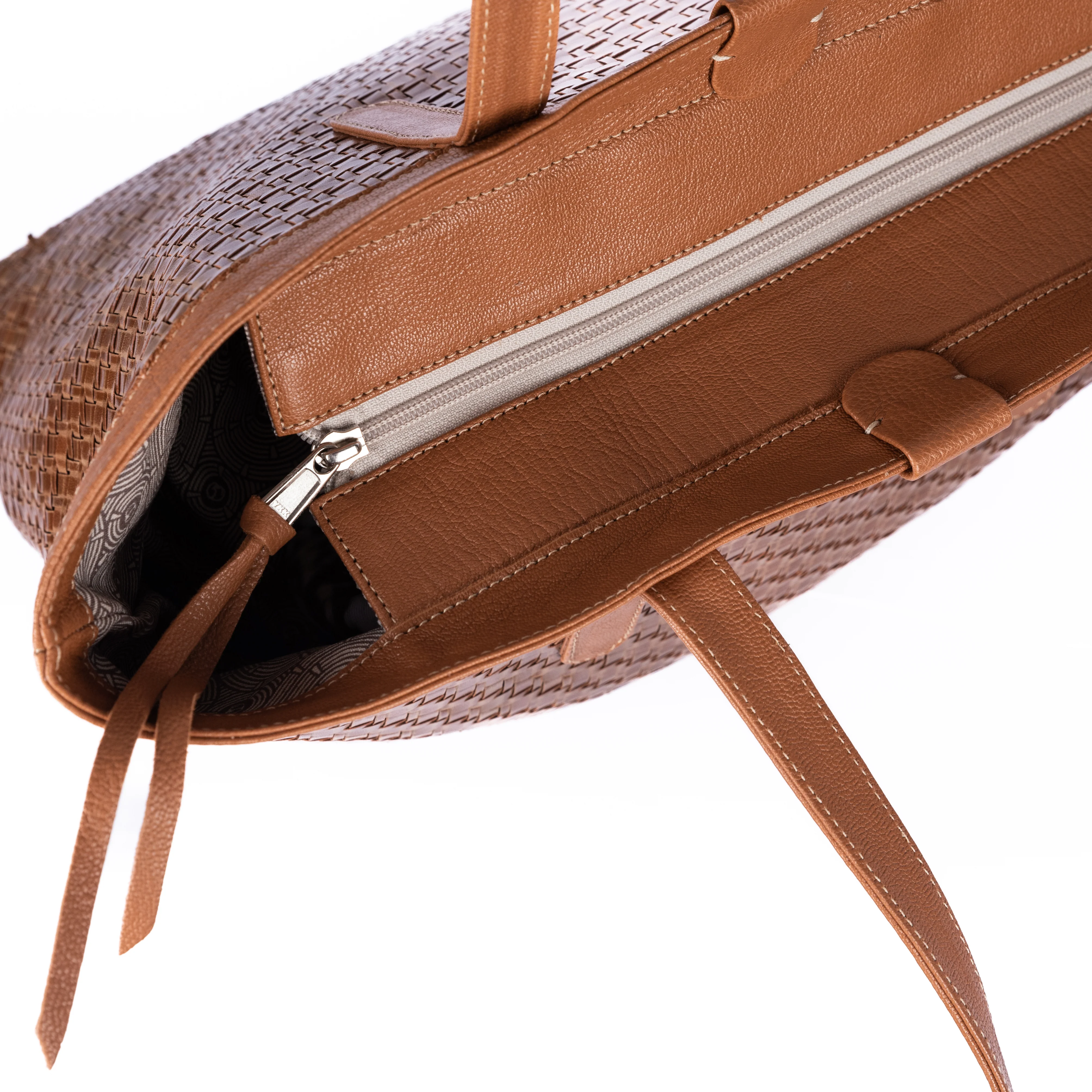 Simkhethi : Ladies Woven Leather Shopper Handbag in Cognac Seneca & Oak Cayak - Image 8