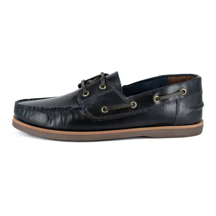 Thami : Mens Leather Boat Shoe in Navy Carvano - Image 3