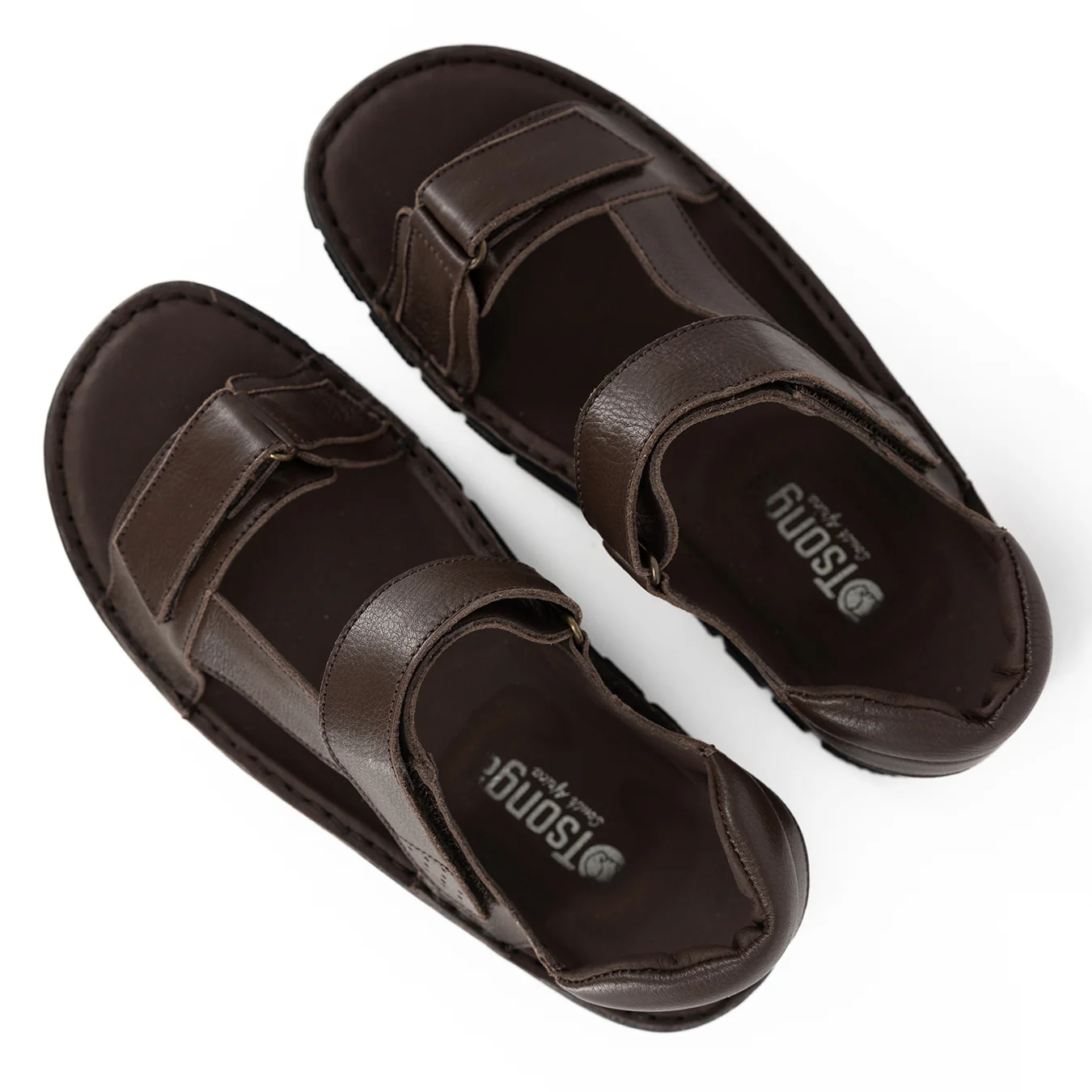 Toliara : Mens Leather Sandals in Choc Delta - Image 4