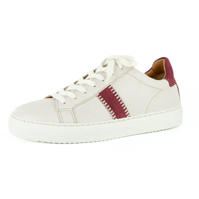 Tripoli : Ladies Leather Sneaker in Cream & Burgandy - Image 3