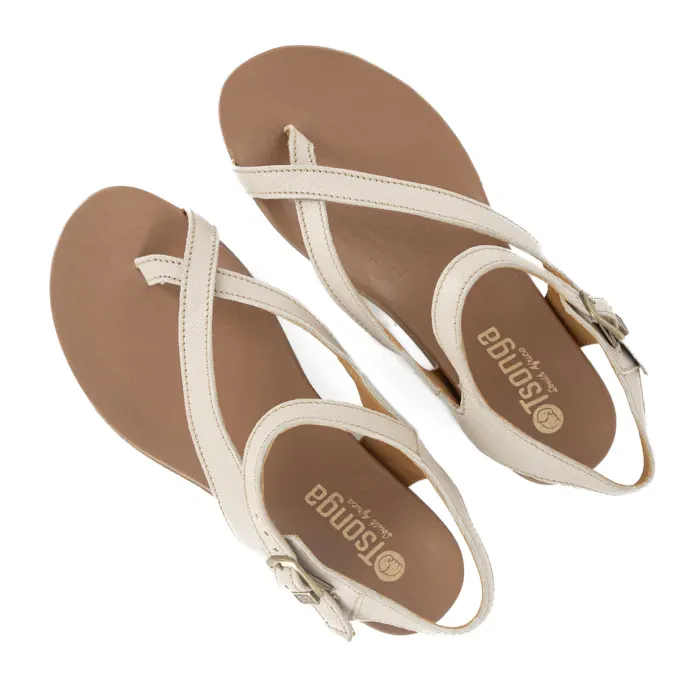 Umnyango : Ladies Leather Sandal in Cream - Image 4
