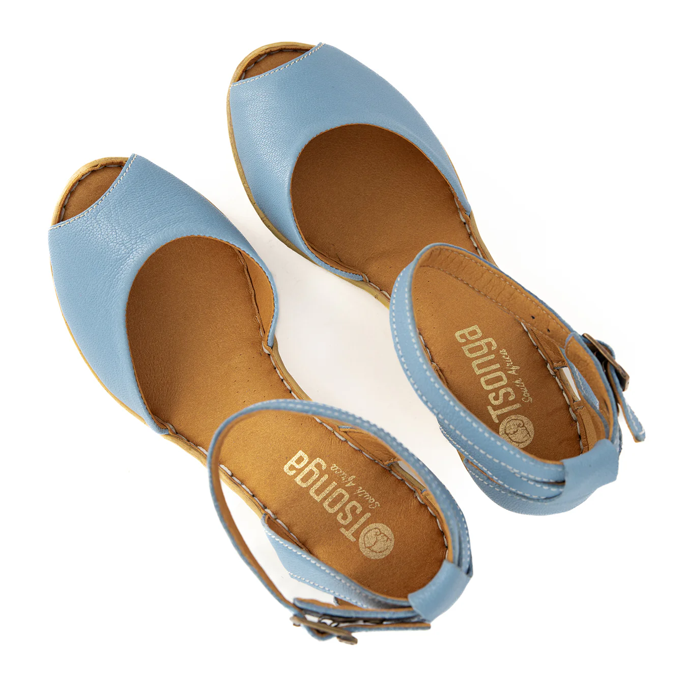 Wanyaza : Ladies Leather High-Heel Wedge Sandal in Jeans - Image 4