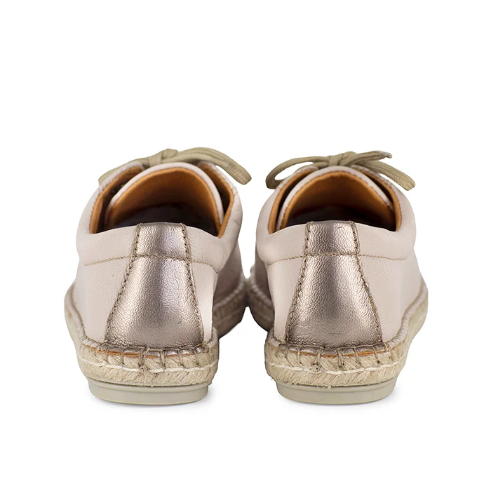 Yebo : Ladies Leather Espadrille Sneaker in Cream & Sabbia - Image 4