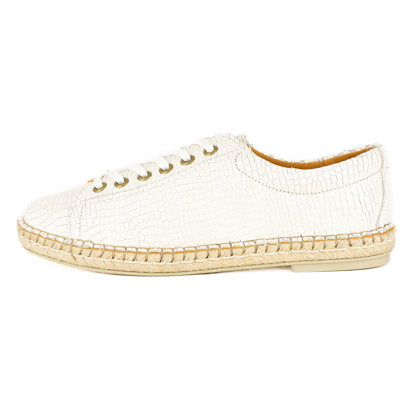 Yebo : Ladies Leather Espadrille Sneaker in White Coco Lux - Image 3